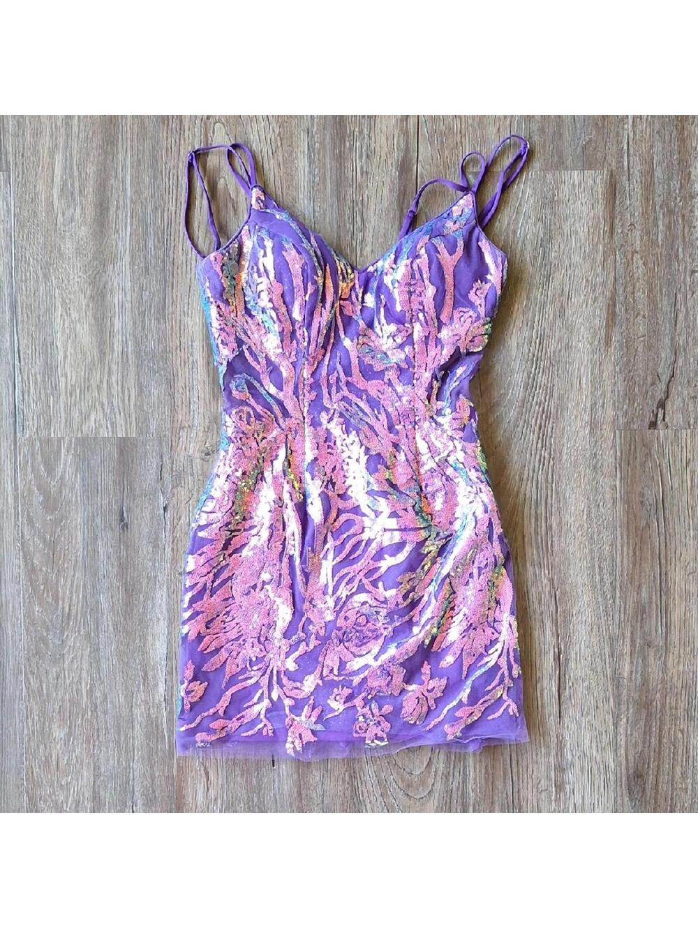 Alyce Paris Purple Layered Sequins Dress Size 0